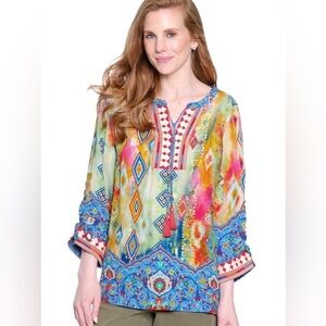 John Mark NWT Oasis Embellished Tunic Blouse Multicolor Embroidered Size 1X